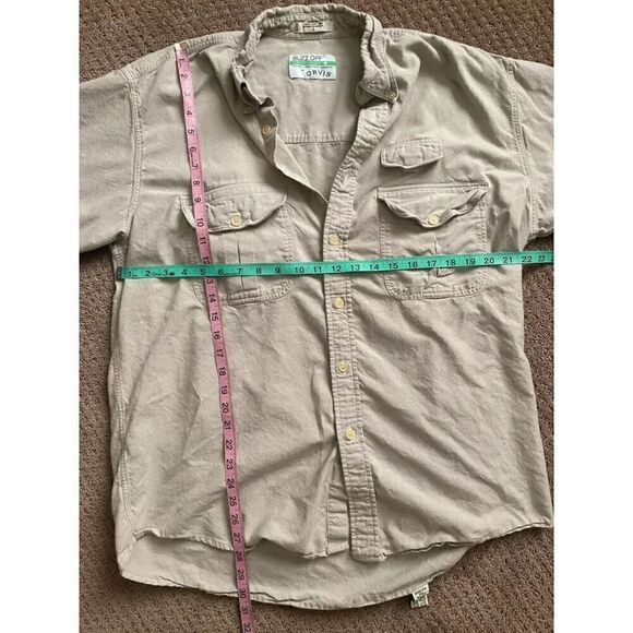 Orvis Buzz Off Beige 100% Cotton Short Sleeve Button Down Men's L - Picture 5 of 6